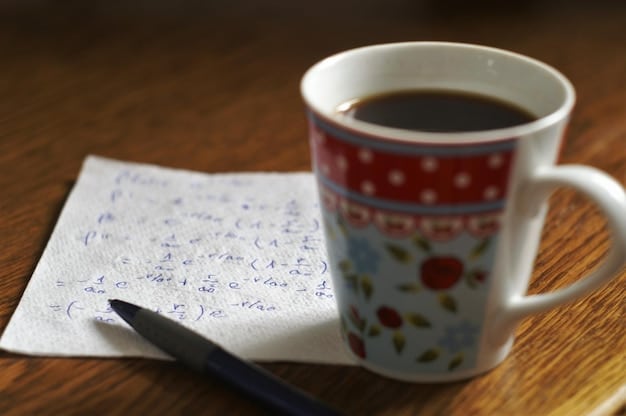 A close-up shot of a script marked with notes and highlights, lying next to a cup of coffee and a pen, symbolizing the meticulous attention to detail in Korean drama writing.