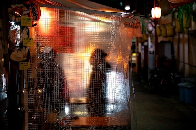 A close-up of a vibrant and bustling street market scene in the Korean drama 