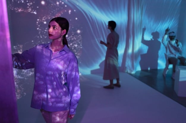A futuristic metaverse environment filled with avatars of K-drama fans participating in a virtual fan meeting, showcasing the integration of advanced technology in fan engagement.