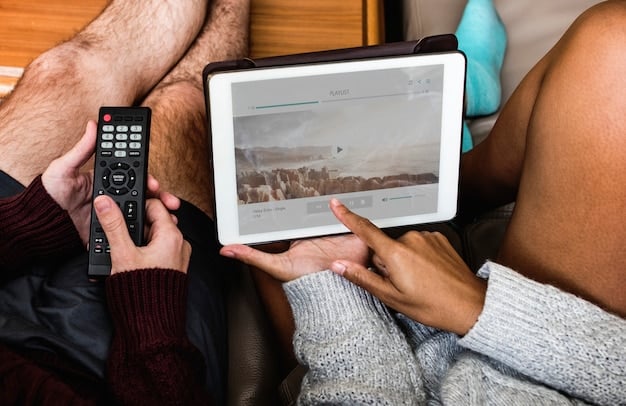 A split-screen image comparing traditional TV viewing with modern streaming on devices like tablets and phones. The focus is on highlighting the convenience and flexibility offered by modern streaming platforms.